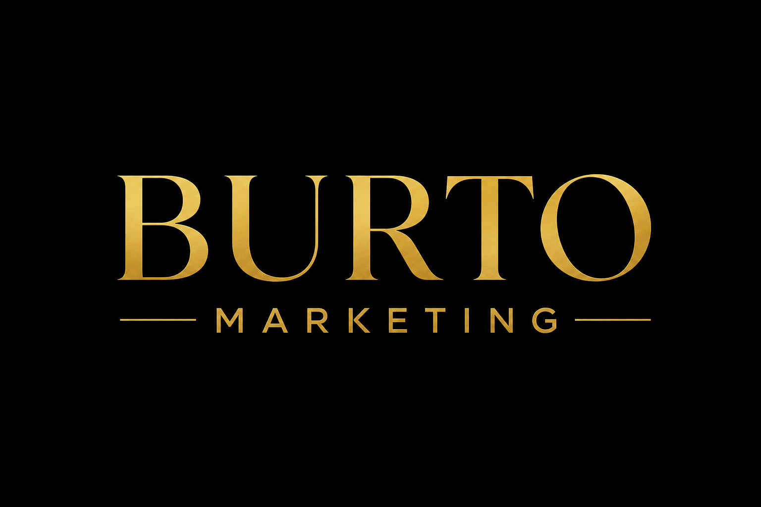 Burto Marketing logo — gold serif wordmark on black